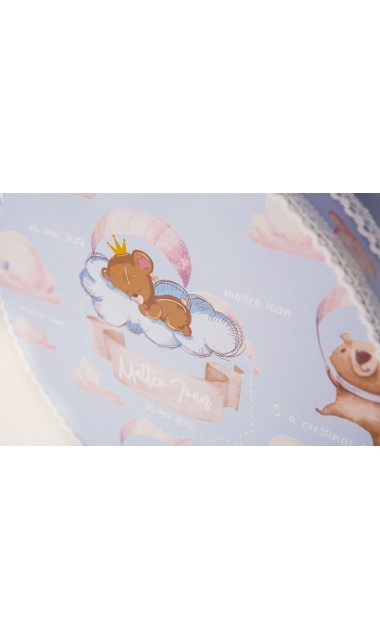 Trusou de botez pentru baieti cu ursuleti si baloane de aer cald, Puf Teddy Bear 23